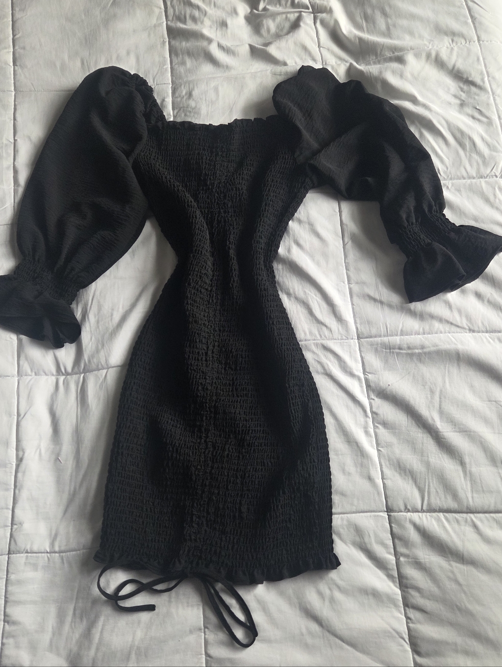 Love Tree Black Puff-Sleeve Smocked Mini Dress - Women